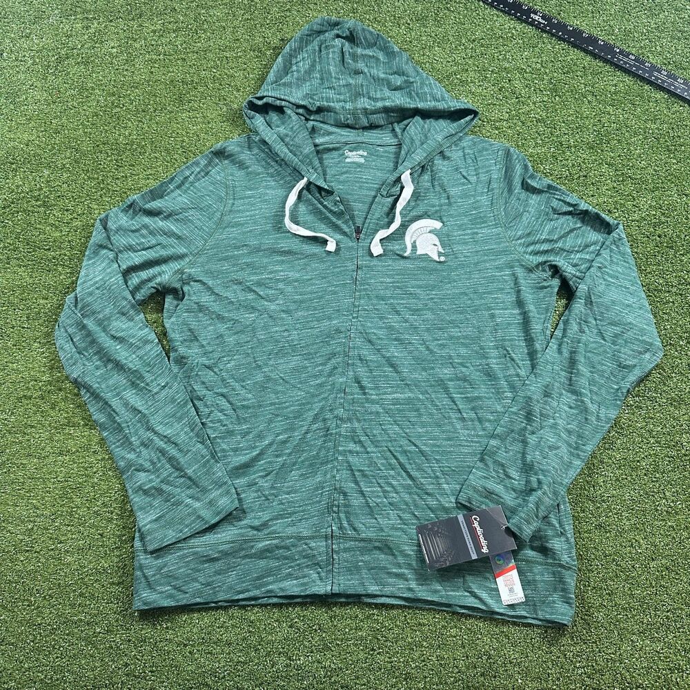Captivating Michigan State Spartans Full Zip Hoodie Womens L Green Heather NWT